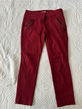LOFT Burgundy Skinny Zip Pocket Pants